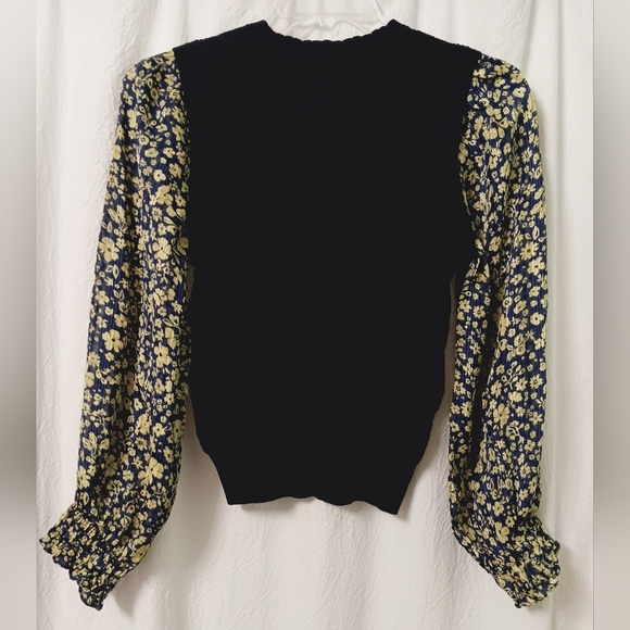 NWT Anthropologie Current Air Los Angeles Floral Sleeve Navy Blue Top Size L - Picture 5 of 13